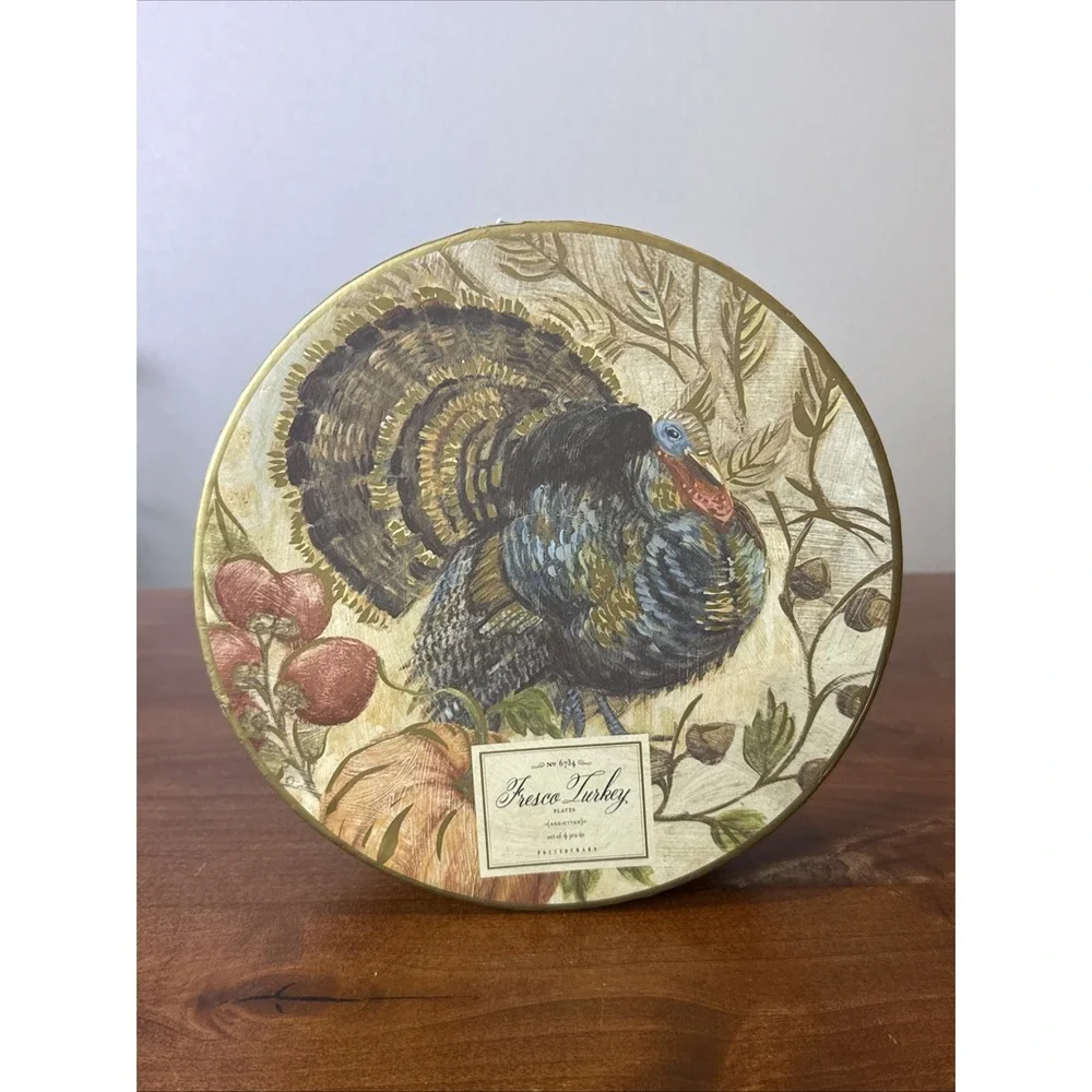 Pottery Barn FRESCO Thanksgiving Turkey Salad Plates (Set of 4) In Box